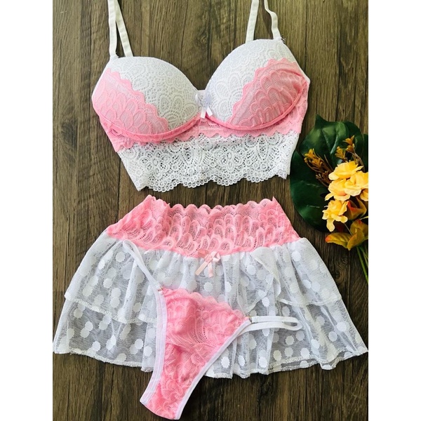 Conjunto de Lingerie 3 Peças – Trio Sutiã 