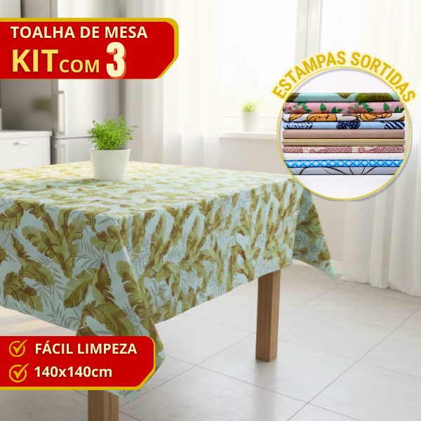 Kit Com 3 Toalhas de Mesa Quadrada 4 Lugares Estam