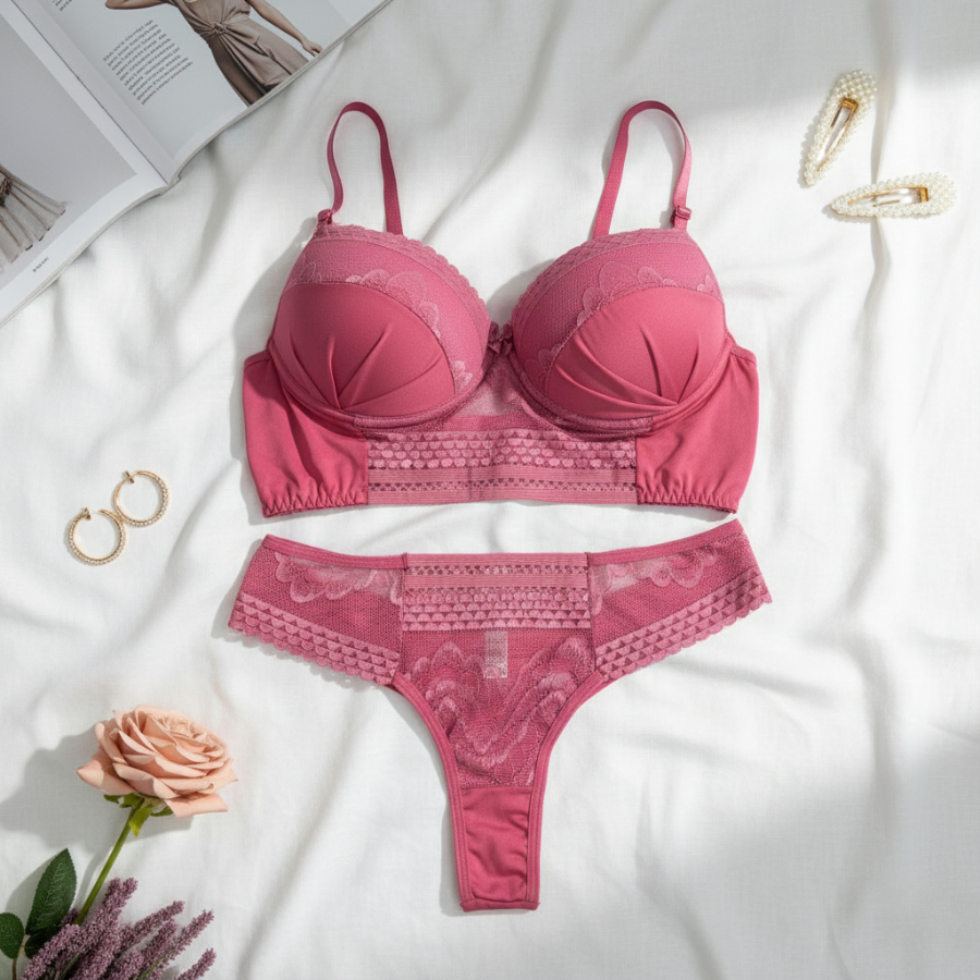 Conjunto De Renda Lingerie Sexy Sutiã Com Bojo Ca