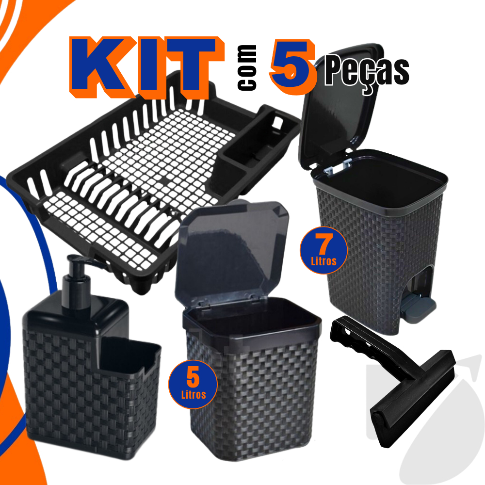 Kit Lixeira Pia 5 Litros + Lixeira 7 Litros + Port