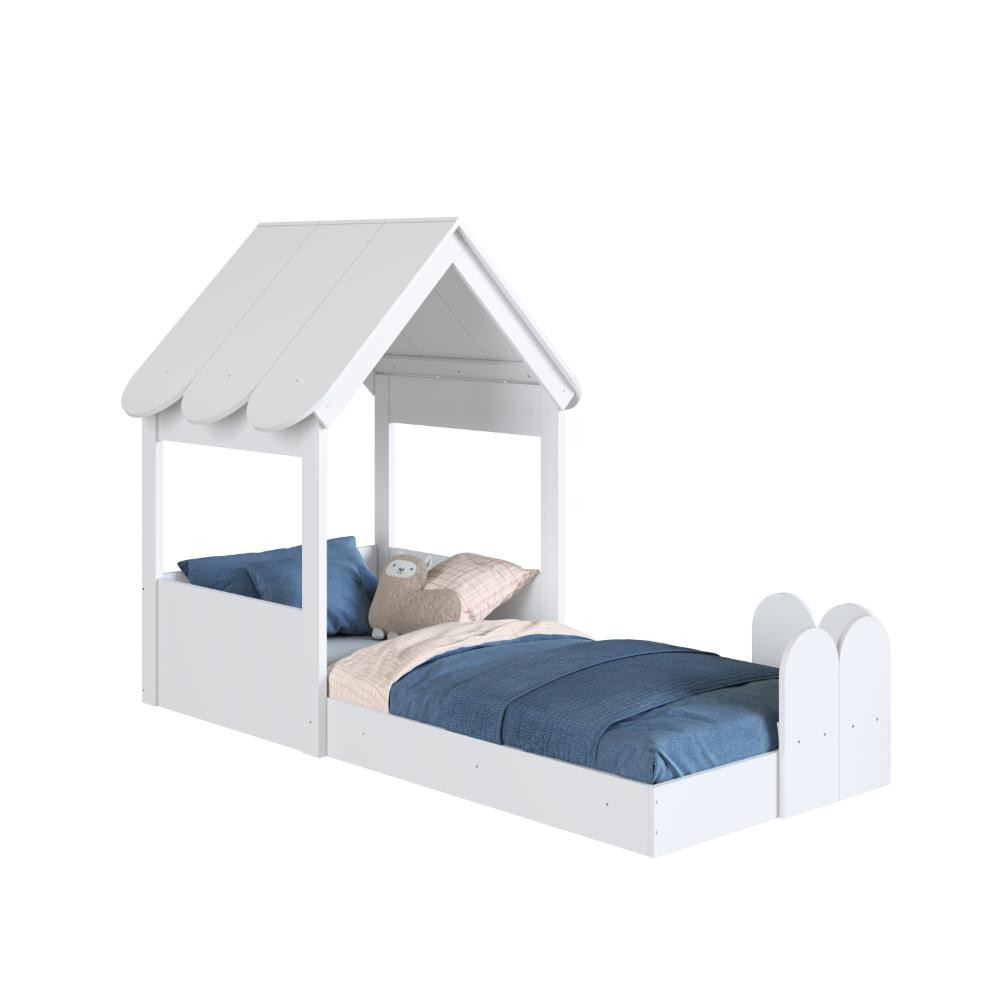 Cama Montessoriana Infantil Casa Solteiro Branco &