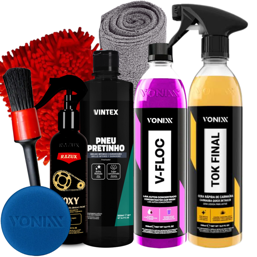 Kit Produto para Lavar Moto Cera Shampoo Desengrax