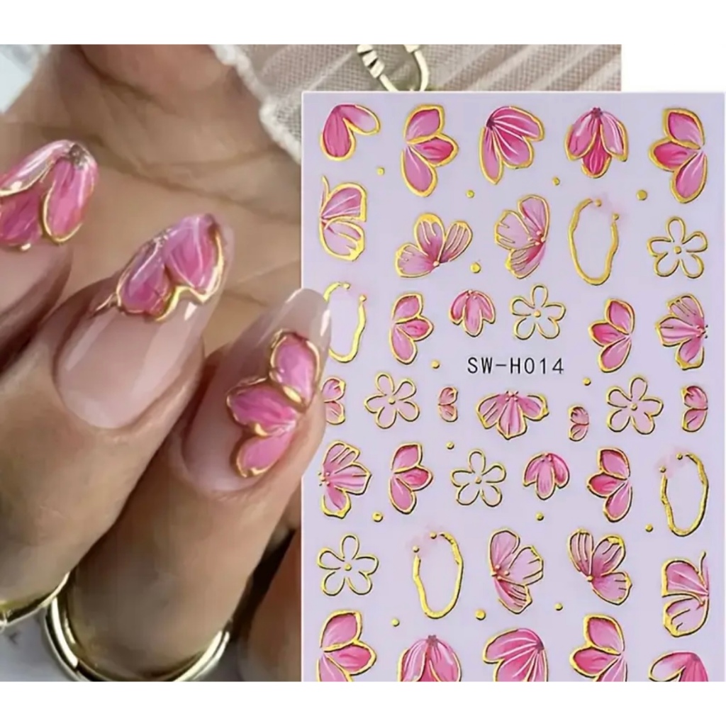 Uma Cartela De Adesivos de Unhas Flores Rosas com 