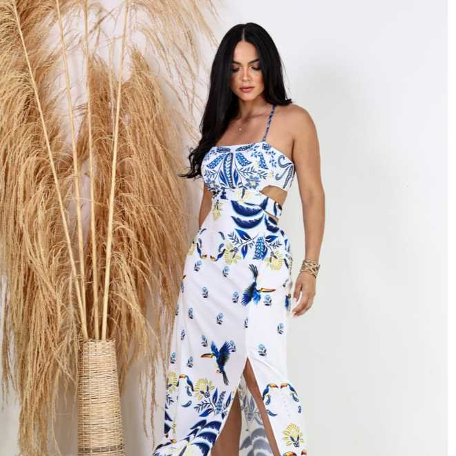 vestido longo feminino  estampado casual