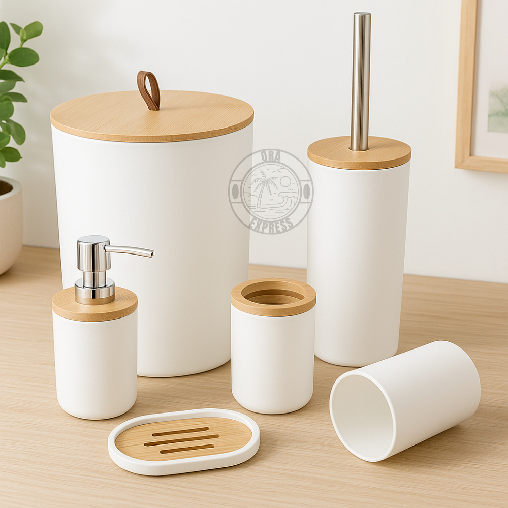 Kit Banheiro Conjunto Acessórios Higiene Lixeira 