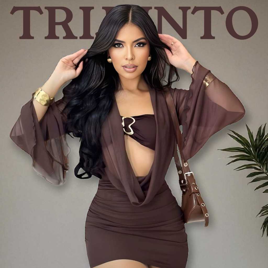 Conjunto LUXO 3 em 1: Tule Transparente + Top Meta