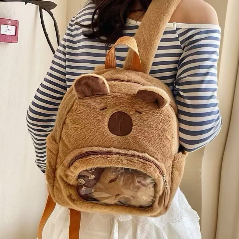 Mochila pelúcia capivara adorável infantil aconc