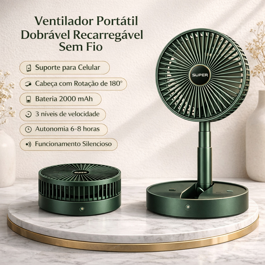 Ventilador Portátil Recarregável USB 180° | Ret
