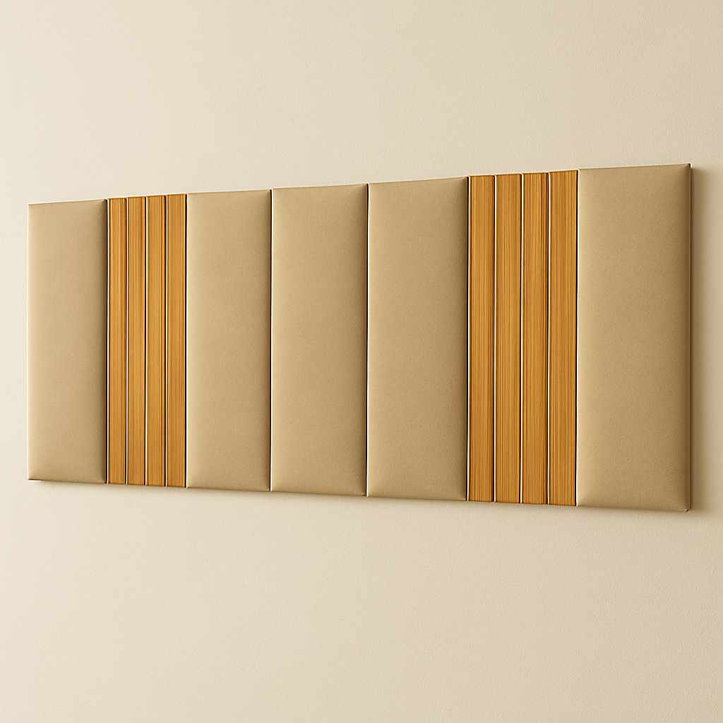 Kit Cabeceira Estofada + Ripado Modular Freijó &#