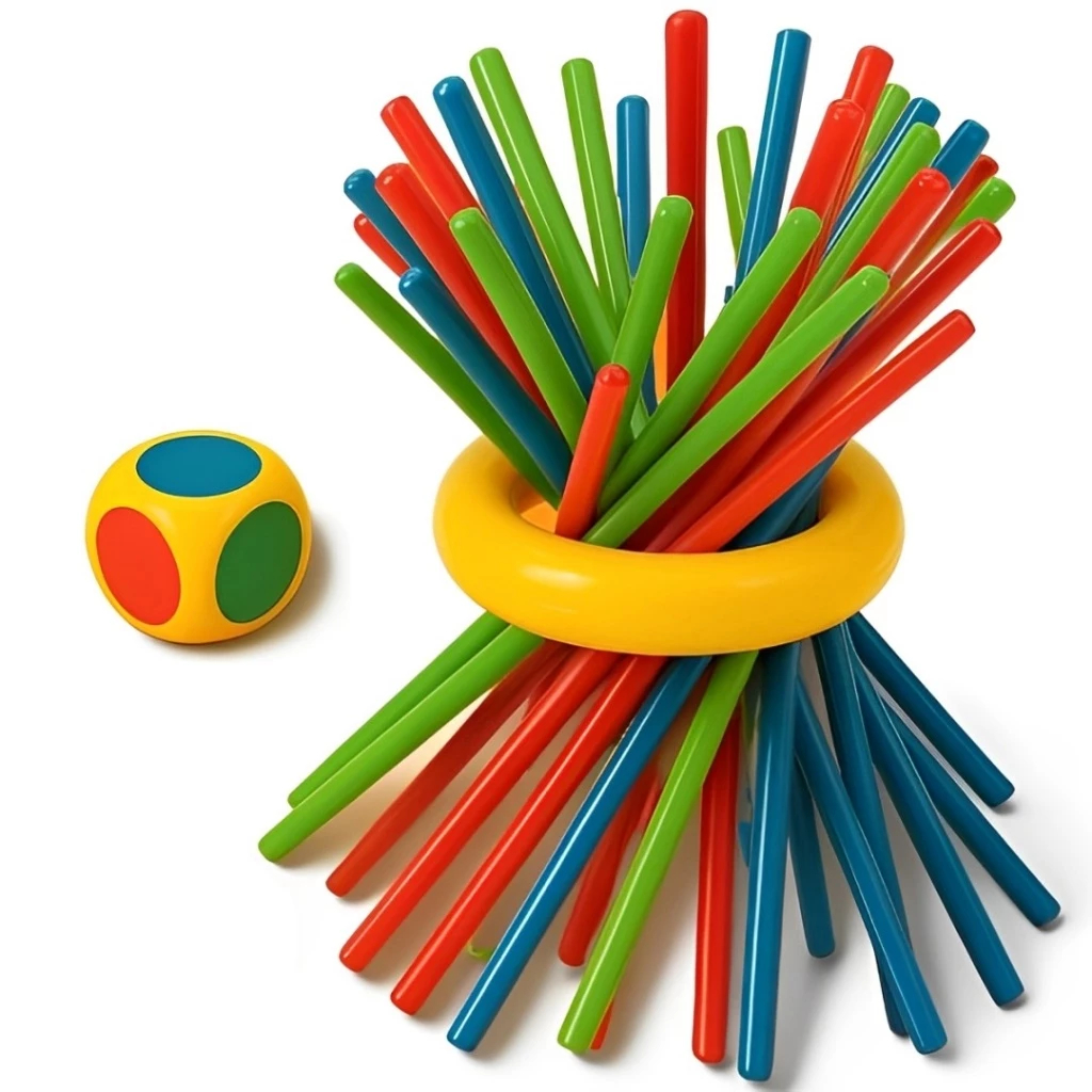 Jogo Tira Varetas com Argola e Dado Colorido Pega 