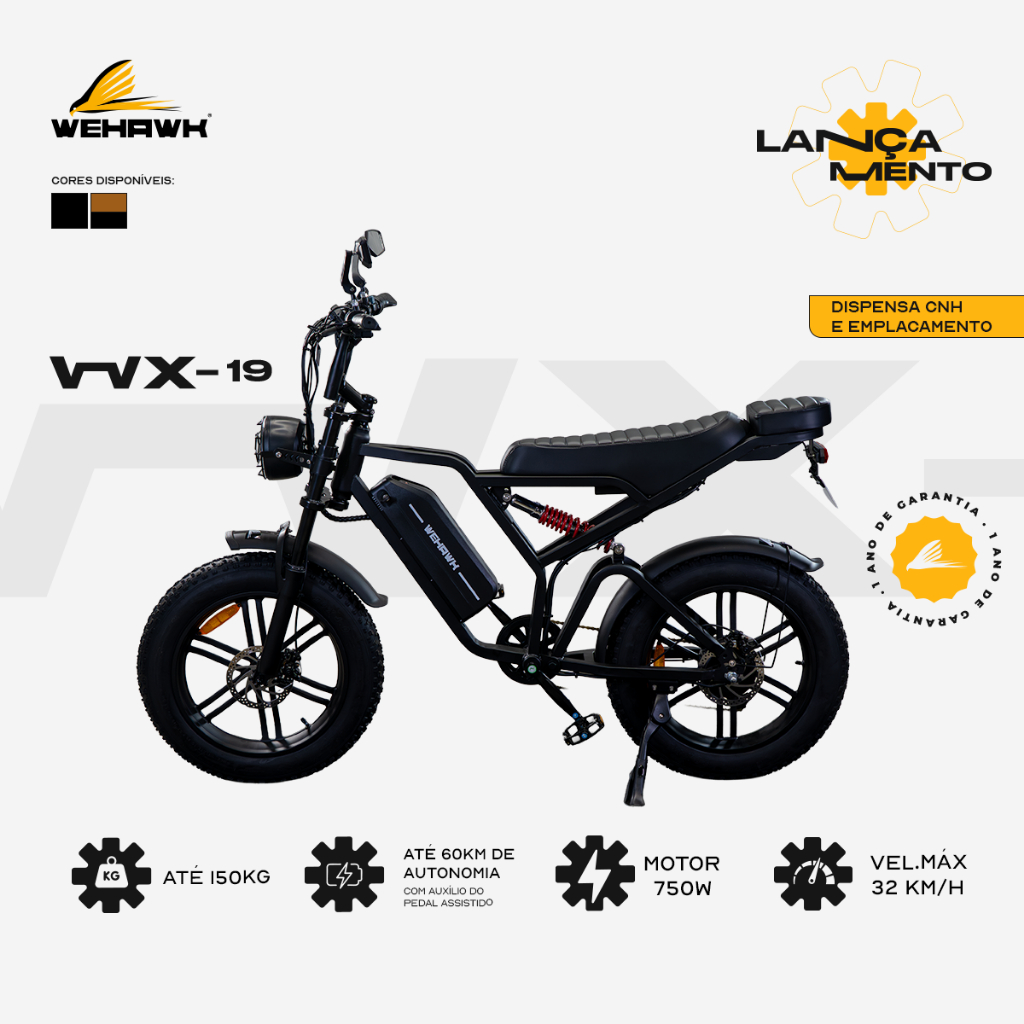 Bike Elétrica E-bike 750W Wehawk Bateria de Líti