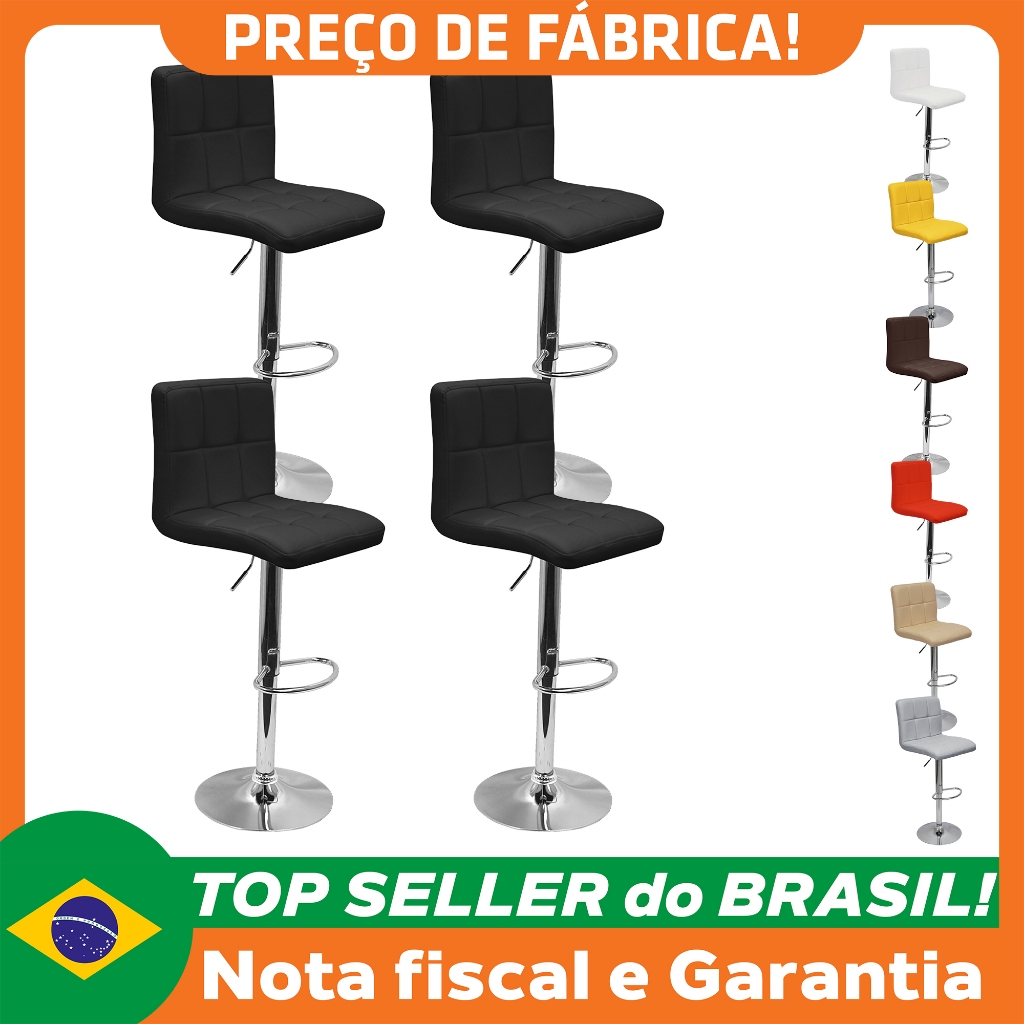 Kit 4 Banquetas Confort Estofada Couro Giratória 