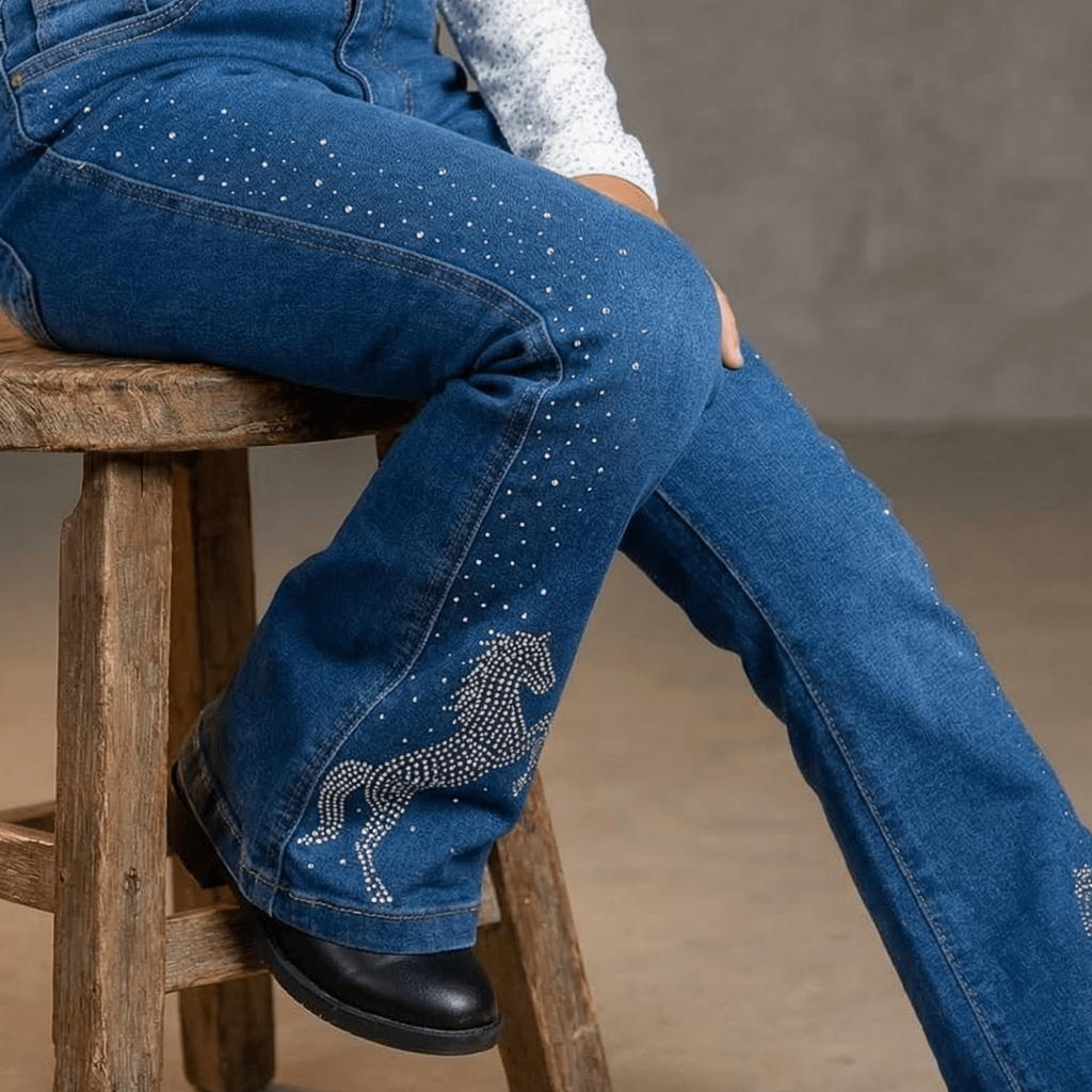 Calça Flare Feminina Jeans Meninas com Strass Cav