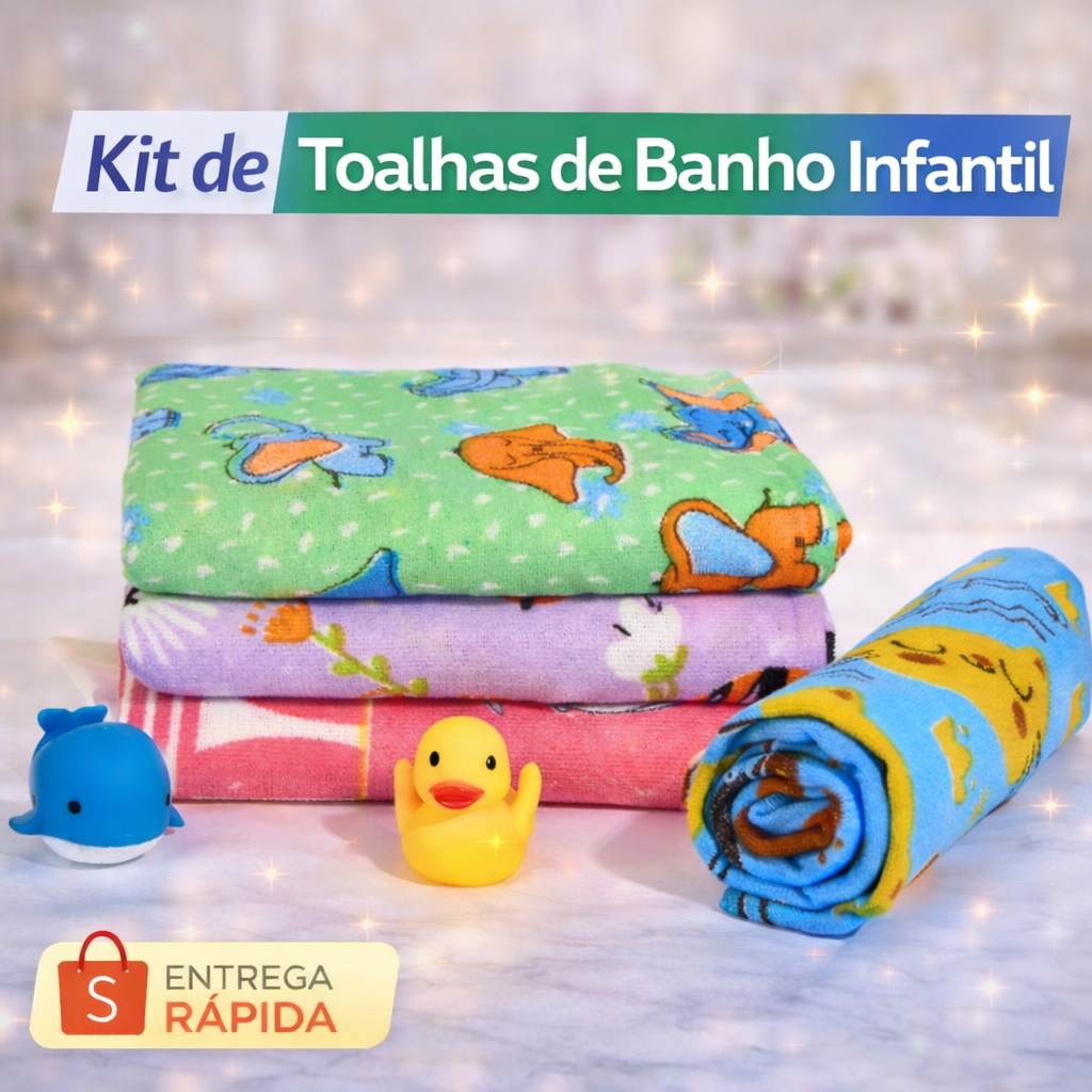 Kit 03 ou 04 Toalha Banho Infantil Desenhos Estamp