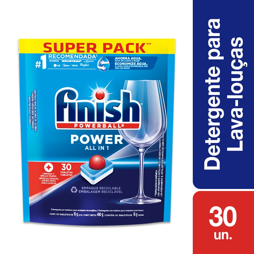Finish Powerball Detergente com Secante 30 Tablete