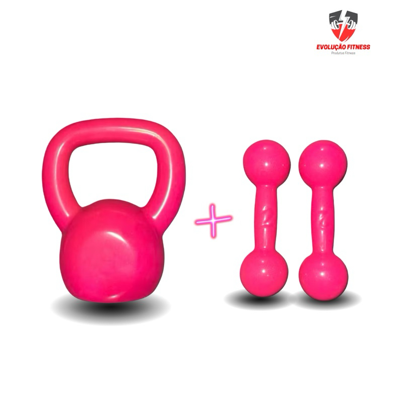 Kit Academia Rosa Completo Halter 2kg ou 1kg Par +