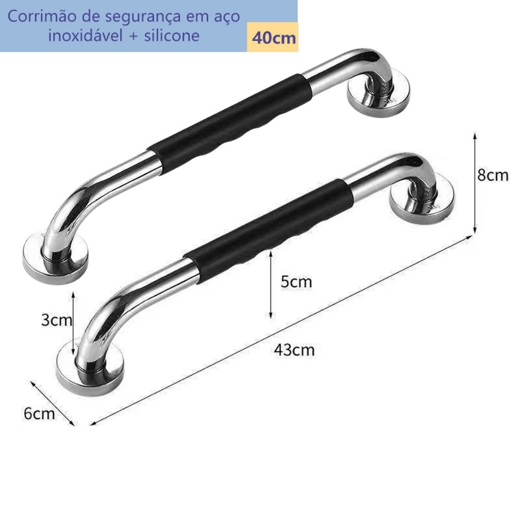 Kit 2 Barras de Apoio Inox 30cm/40cm/50cm para Ban
