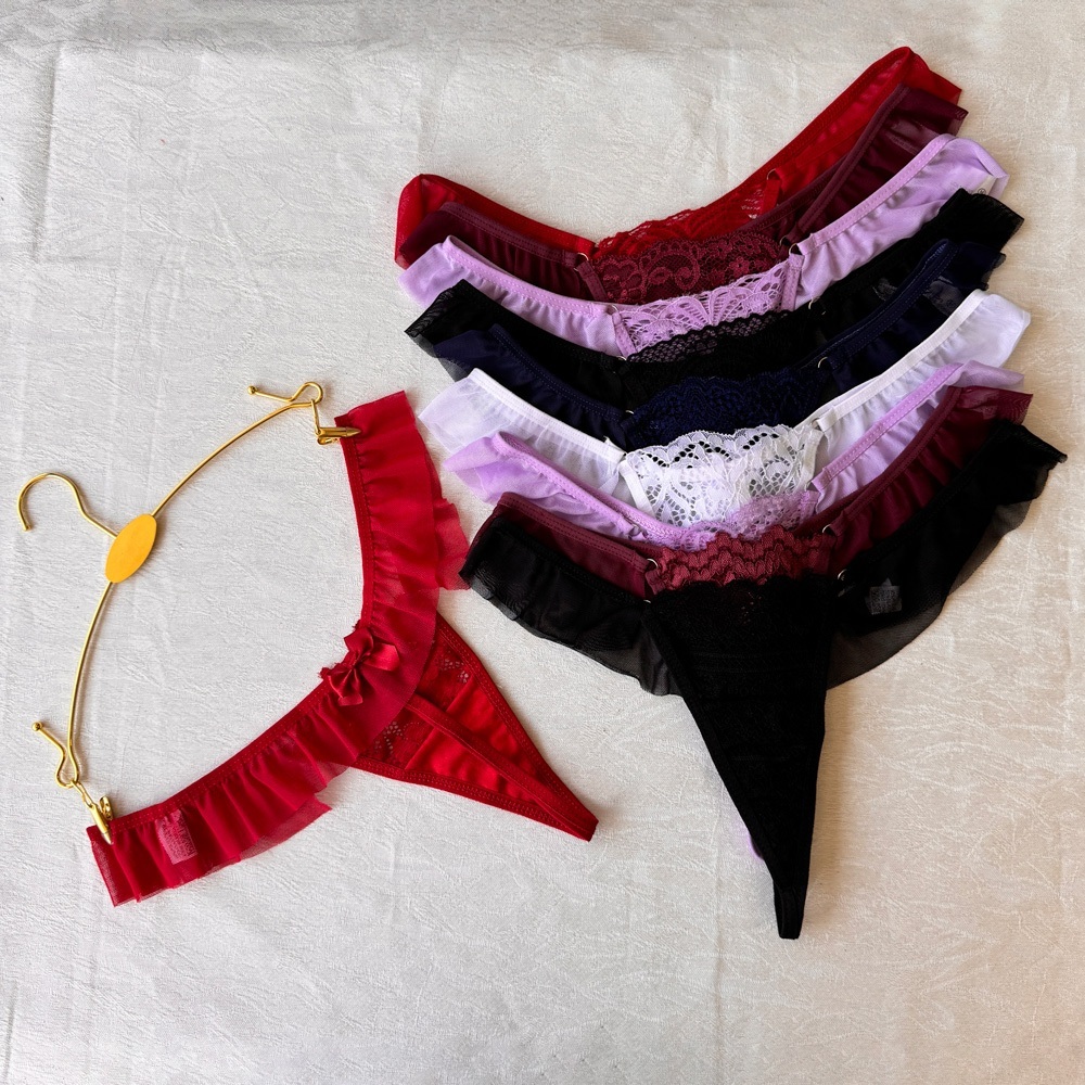 Kit 10 Tangas Calcinhas Fio em Tule e Renda com La