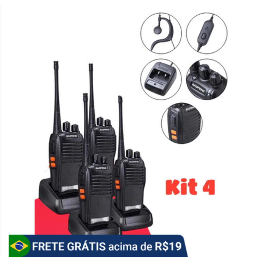 Kit 4 Radio Walk Talk Comunicador 16 Ch 12km Baofe