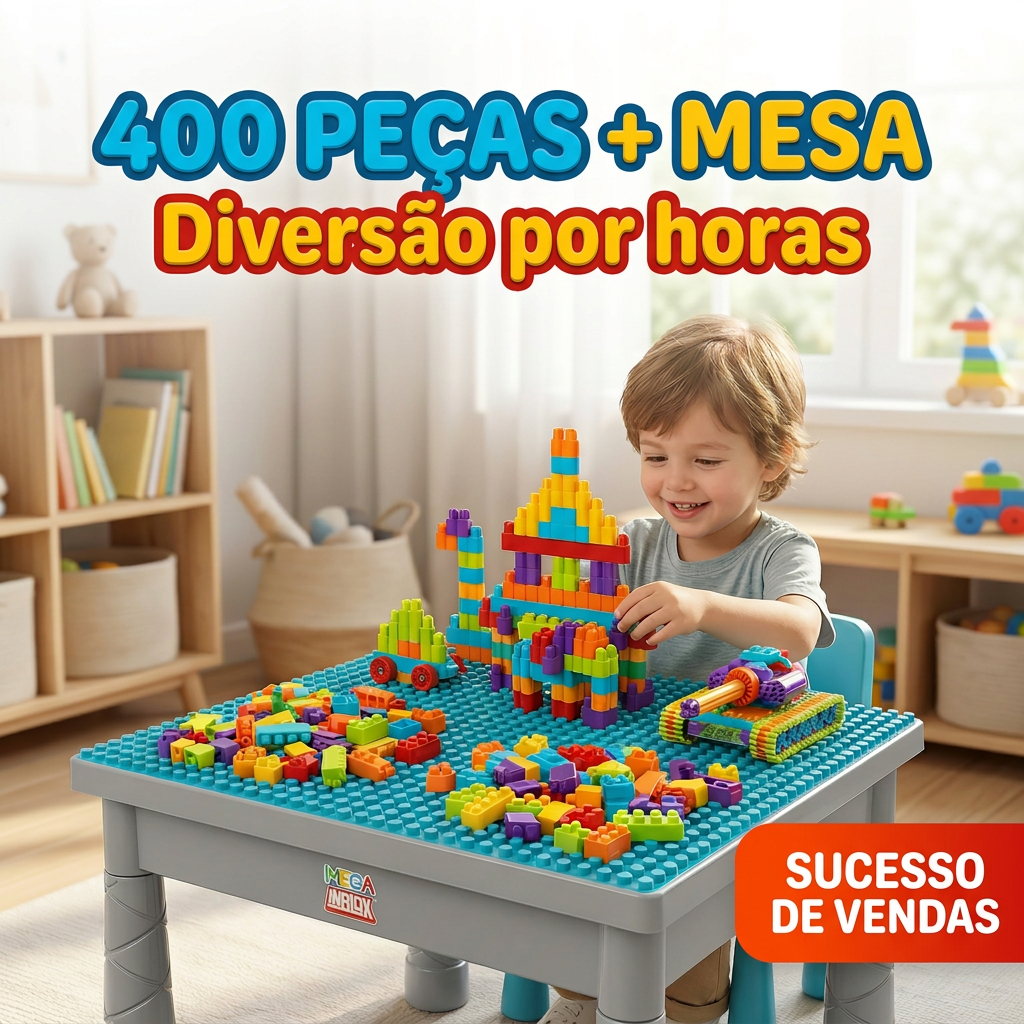 Mesa de Montar Infantil 400 Peças Blocos Educativ