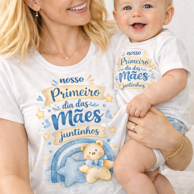 Kit Dia das Mães Mãe e Bebê Camiseta + Body Com