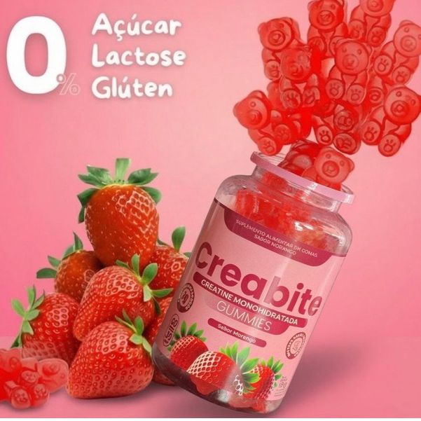 Pote de creatina em goma de 60 unidades Sabor Mora