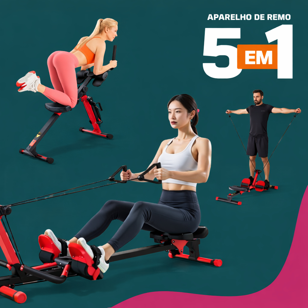 Máquina de Remo 5×1 Multifunções Abdominal
