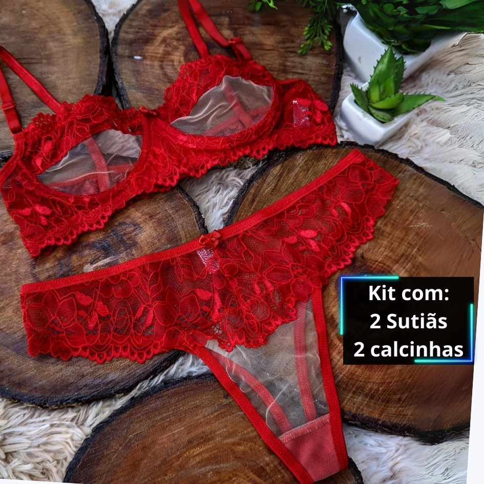 Kit 2 Conjuntos Lingeries sem Bojo com Aro com Tul