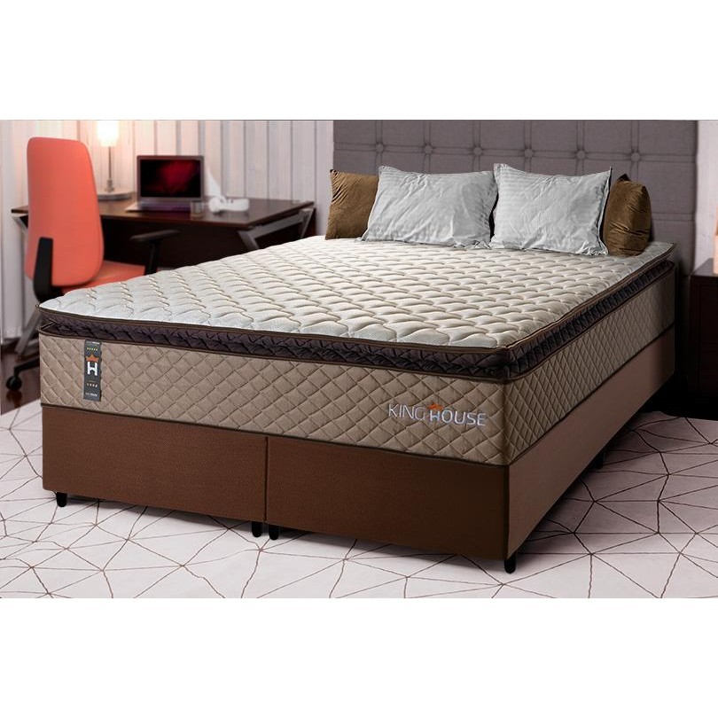 Conjunto Cama Box Espuma Atlanta Bege King 193x203