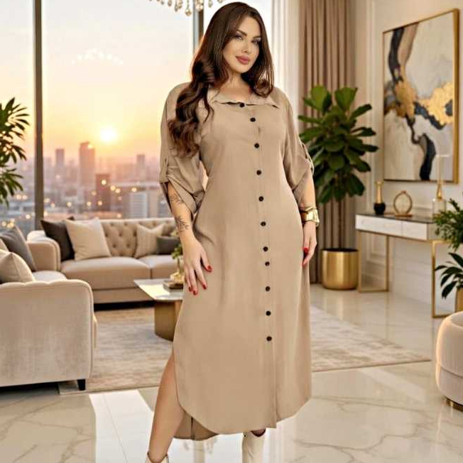 Vestido Femenino Chemise Longo Elegante Plus Size 