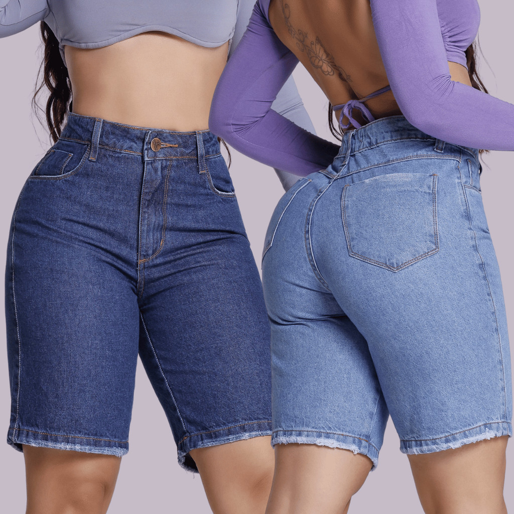 Short Jeans Feminino Bermuda Jort Cintura Alta 100