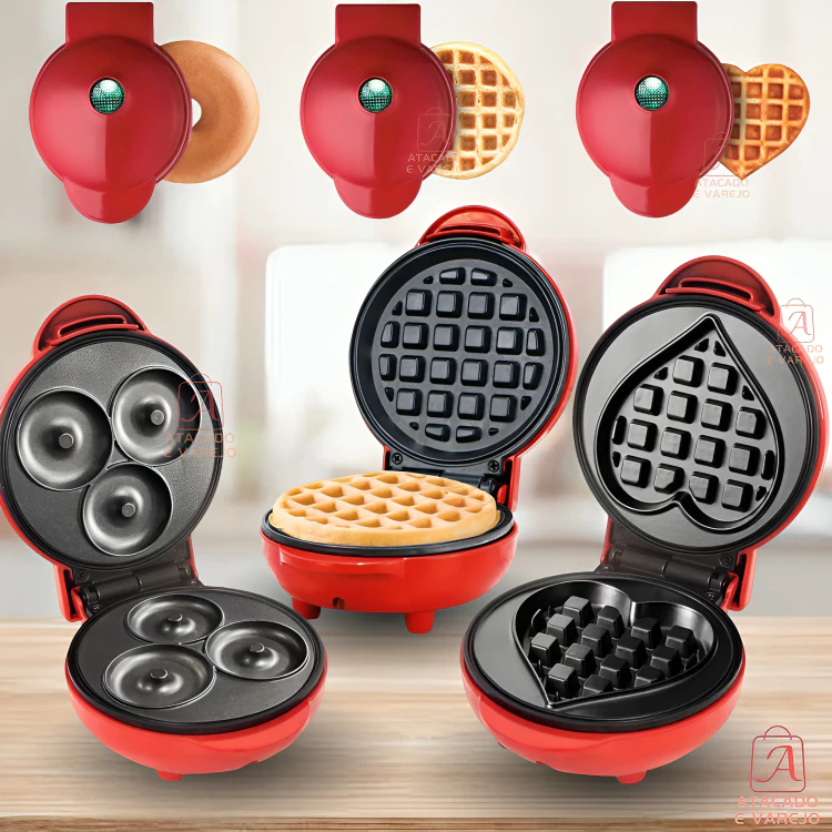 Máquina Para Fazer Redonda/Coração/Donuts Waffl