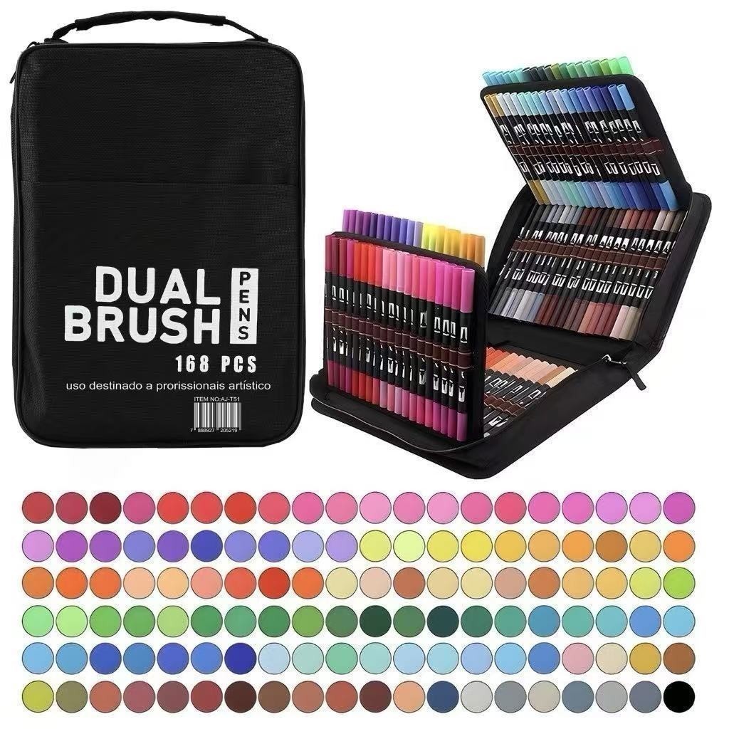 Kit 168 Cores Caneta Dual Brush Coloridas para Des