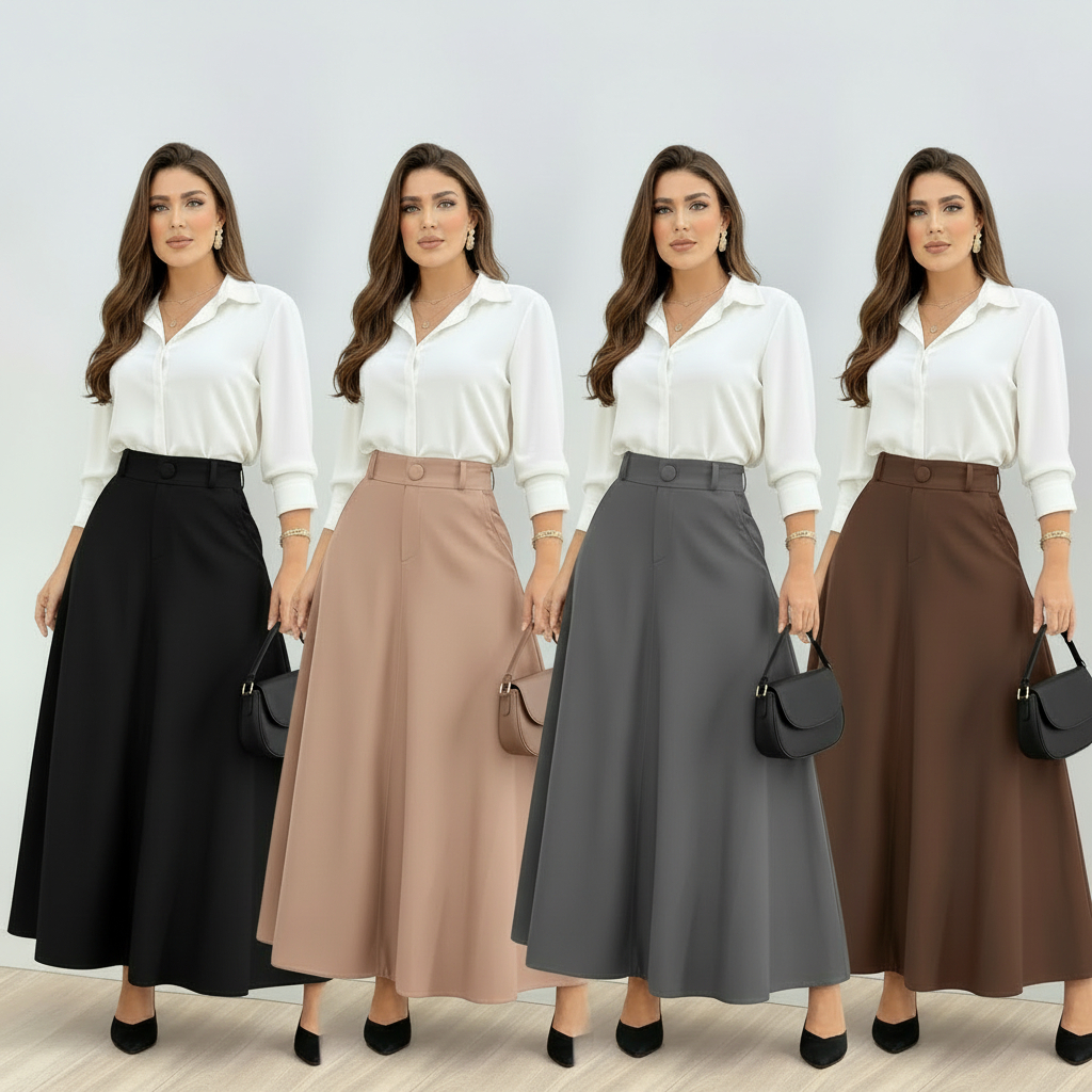 Saia Longa Feminina Alfaiataria com Bolso Cintura 