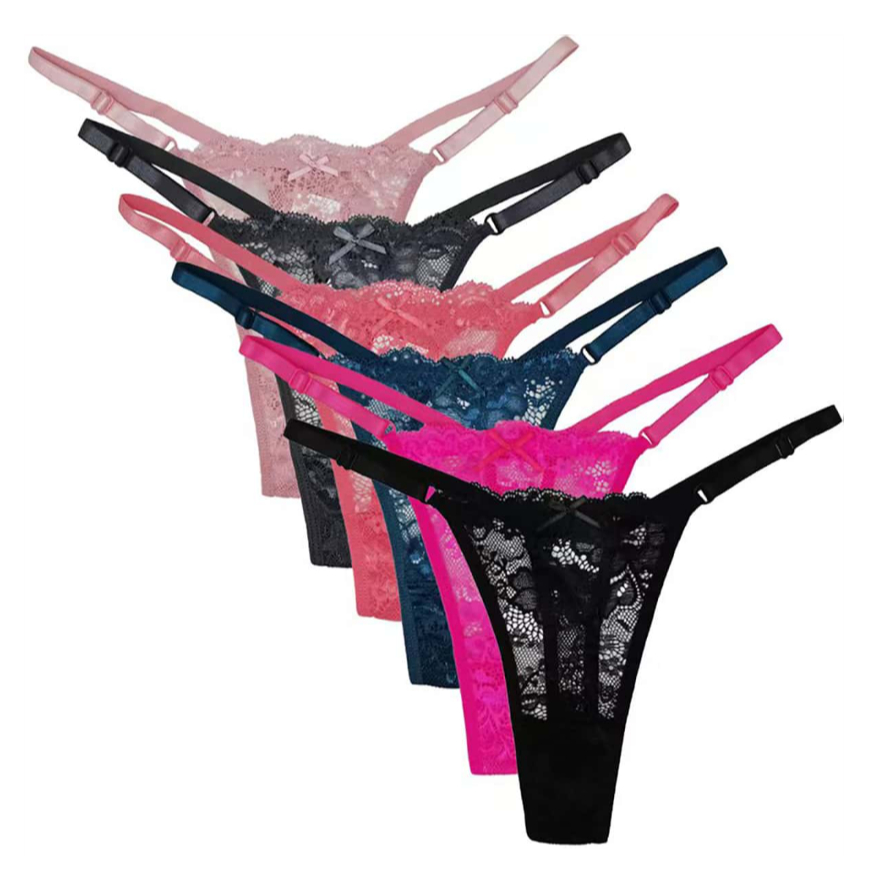 Kit 5 Calcinhas de Renda Fio Dental com Regulagem 