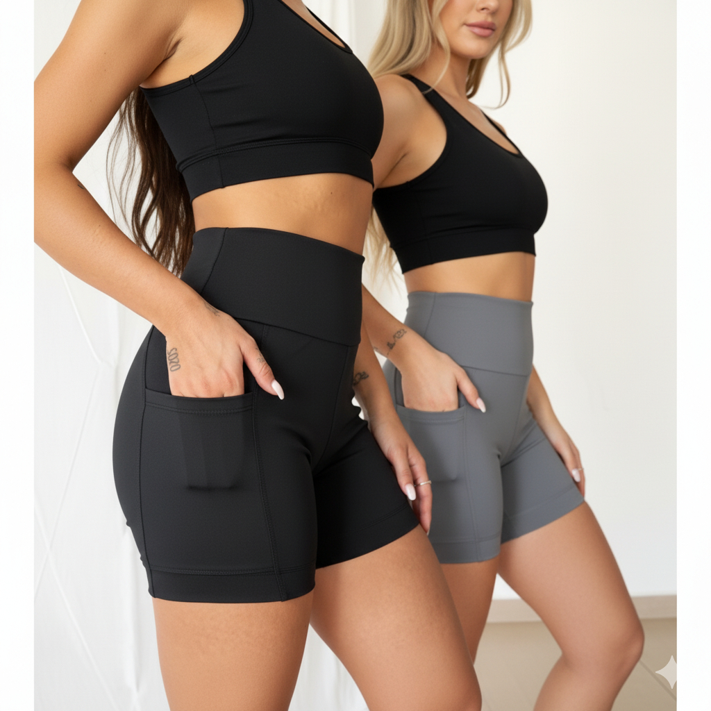 Kit 2 Shorts Com Bolso Lateral Feminino Fitness Pa