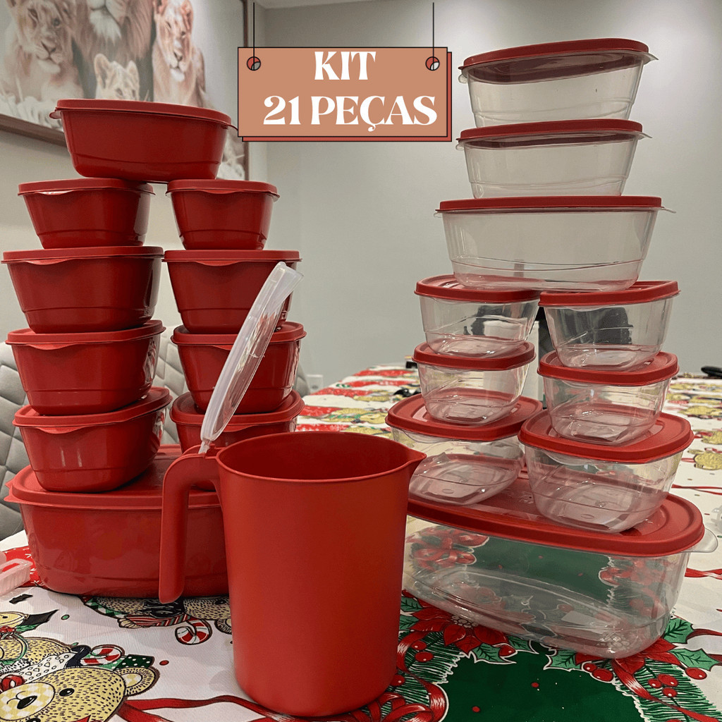 Kit Jogo Potes De Cozinha C/ 21 Peças De Plástic