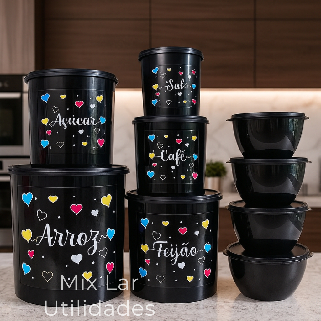 Kit de potes mantimentos cozinha com 5 peças + 4 