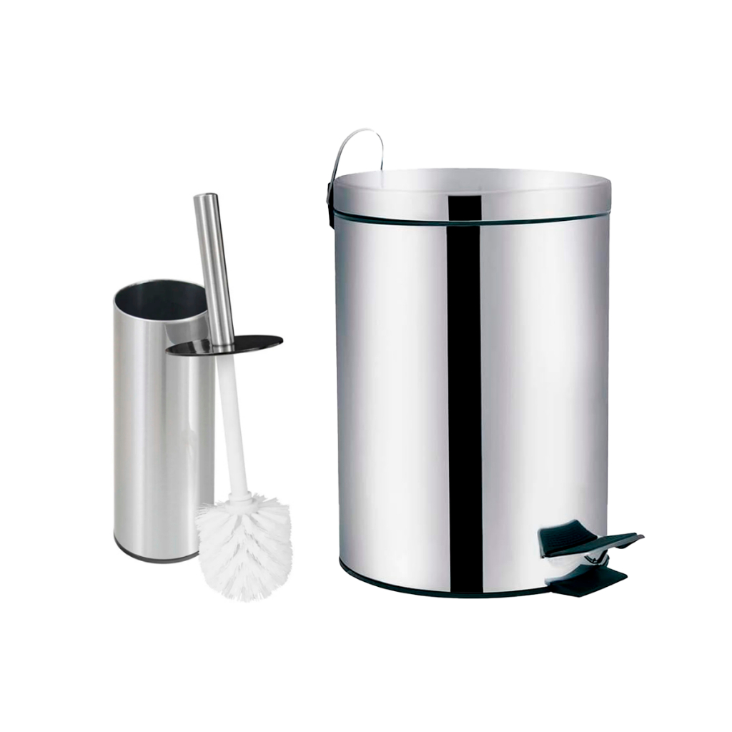 Kit Lixeira 5 litros Inox + Escova Sanitária Inox