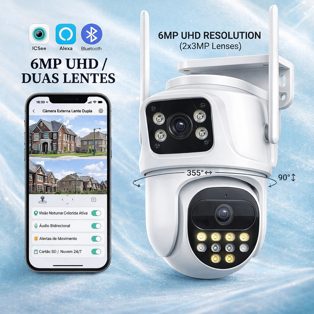 Câmera De Segurança Lente Dupla ICSEE IP66 Wi-Fi