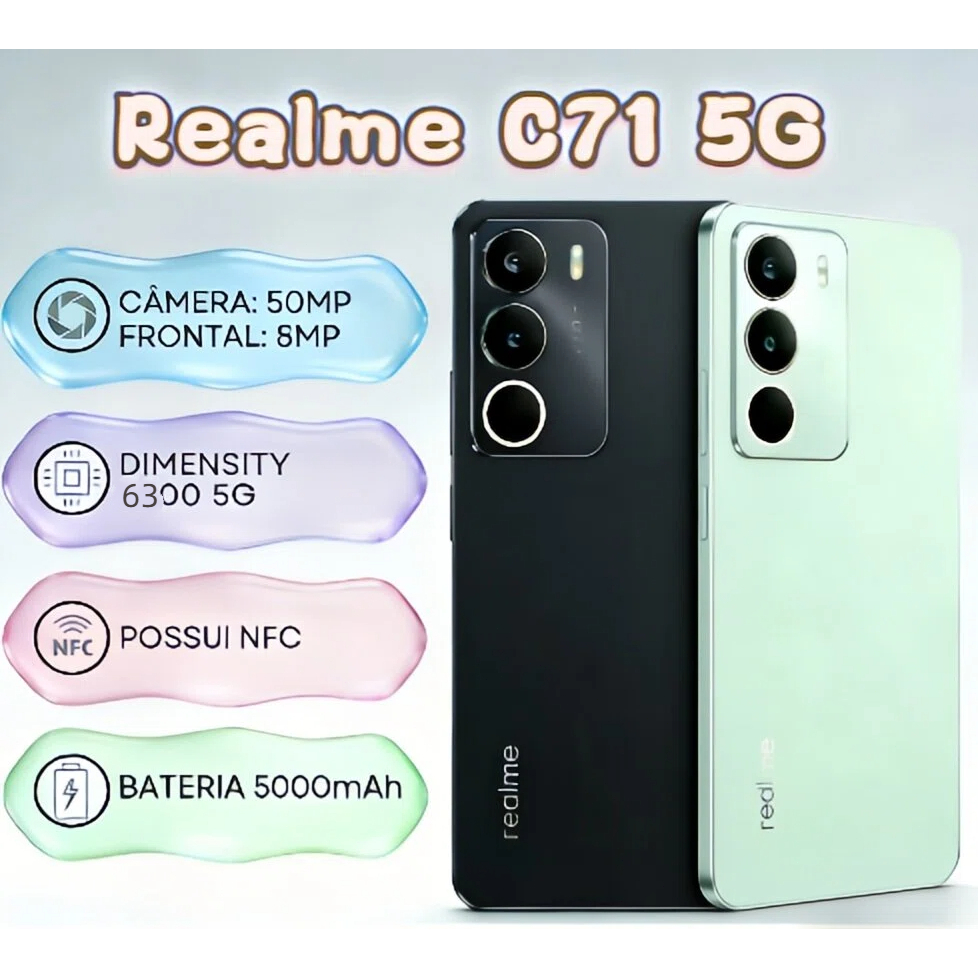 Realme C71 5G, Câmera de 50MP 256GB + 8GB RAM, Pr