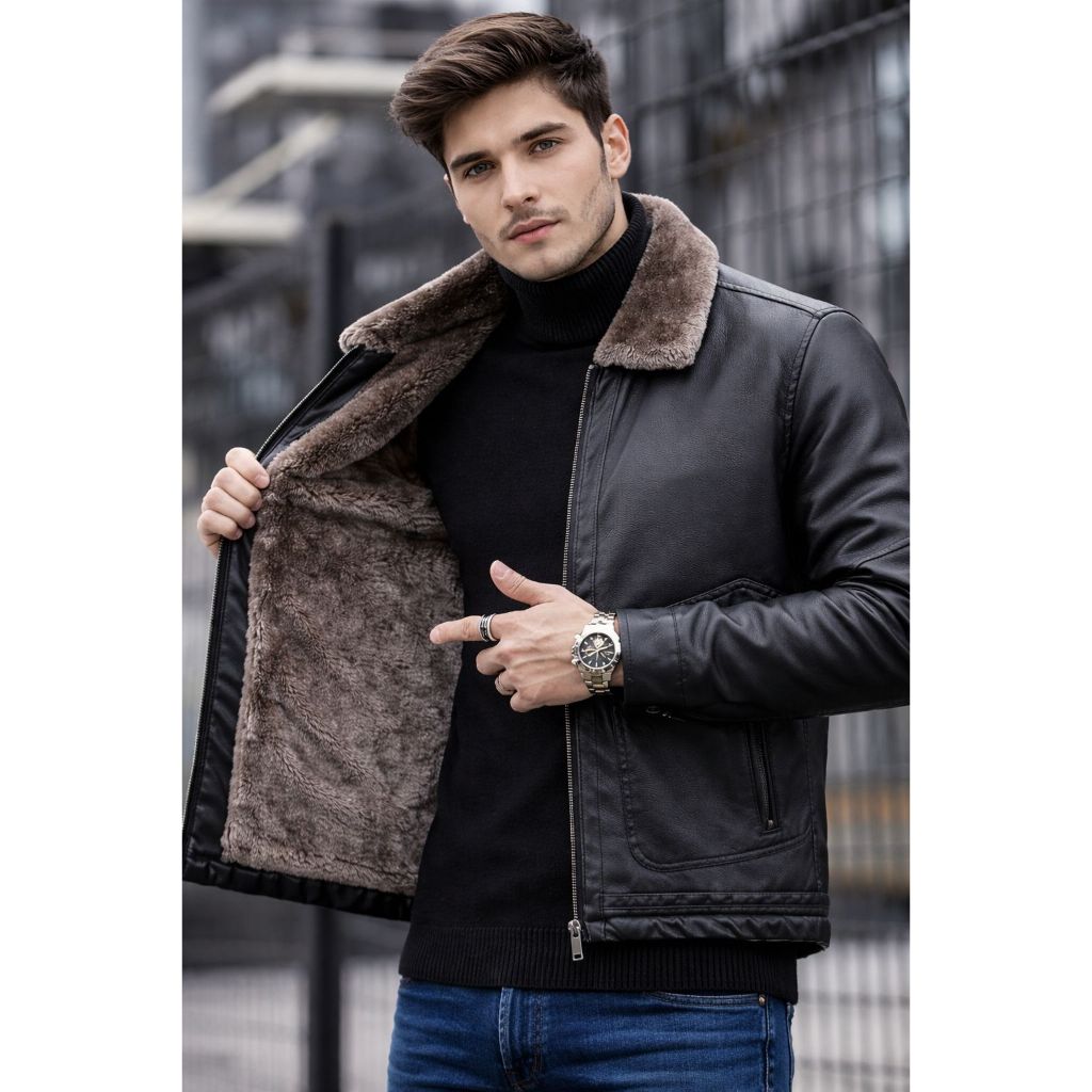 Jaqueta De Couro Masculina Slim Fit Importada Frio