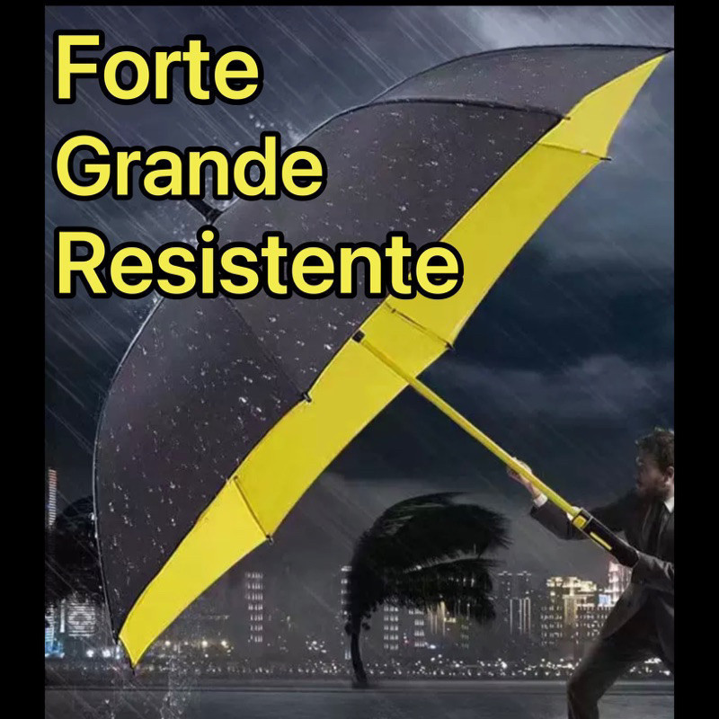 Guarda Chuva Automático Preto Tecido Duplo Grande