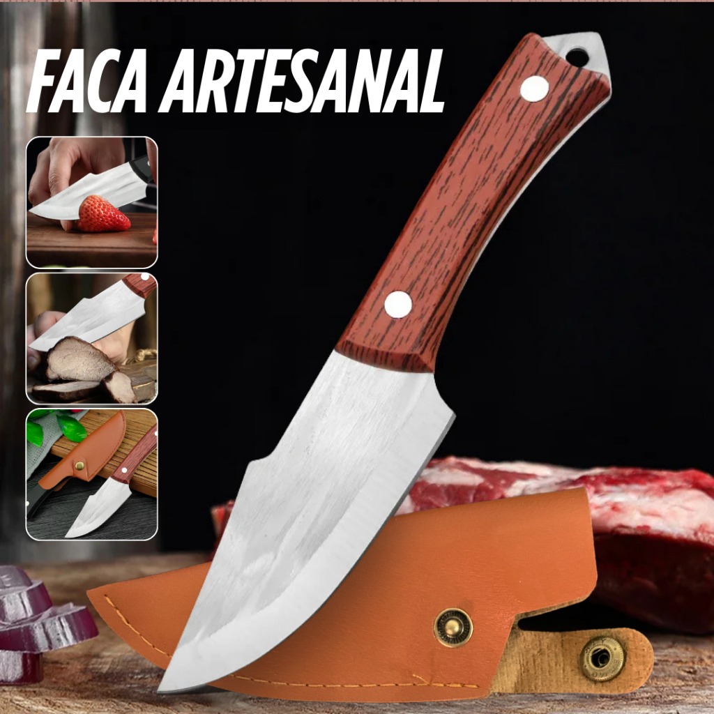 Faca Churrasco Artesanal Afiada Aço Inox Cirúrgi