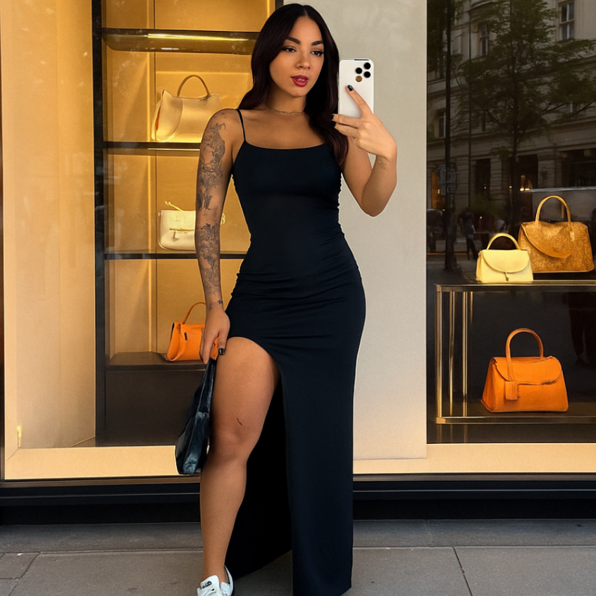 Vestido Feminino Com Fenda Longo Modelador