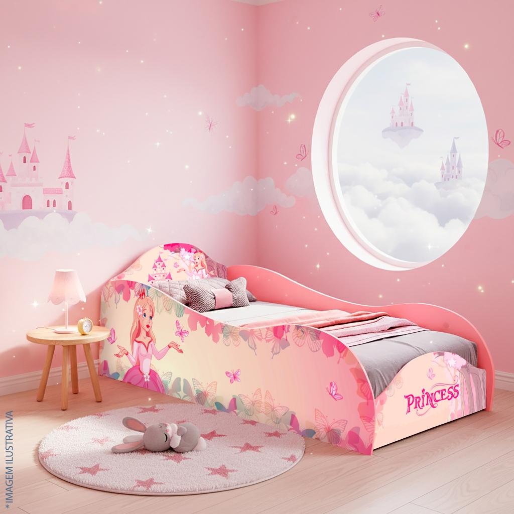 Cama Infantil Princesa Rosa em MDF Juvenil Feminin