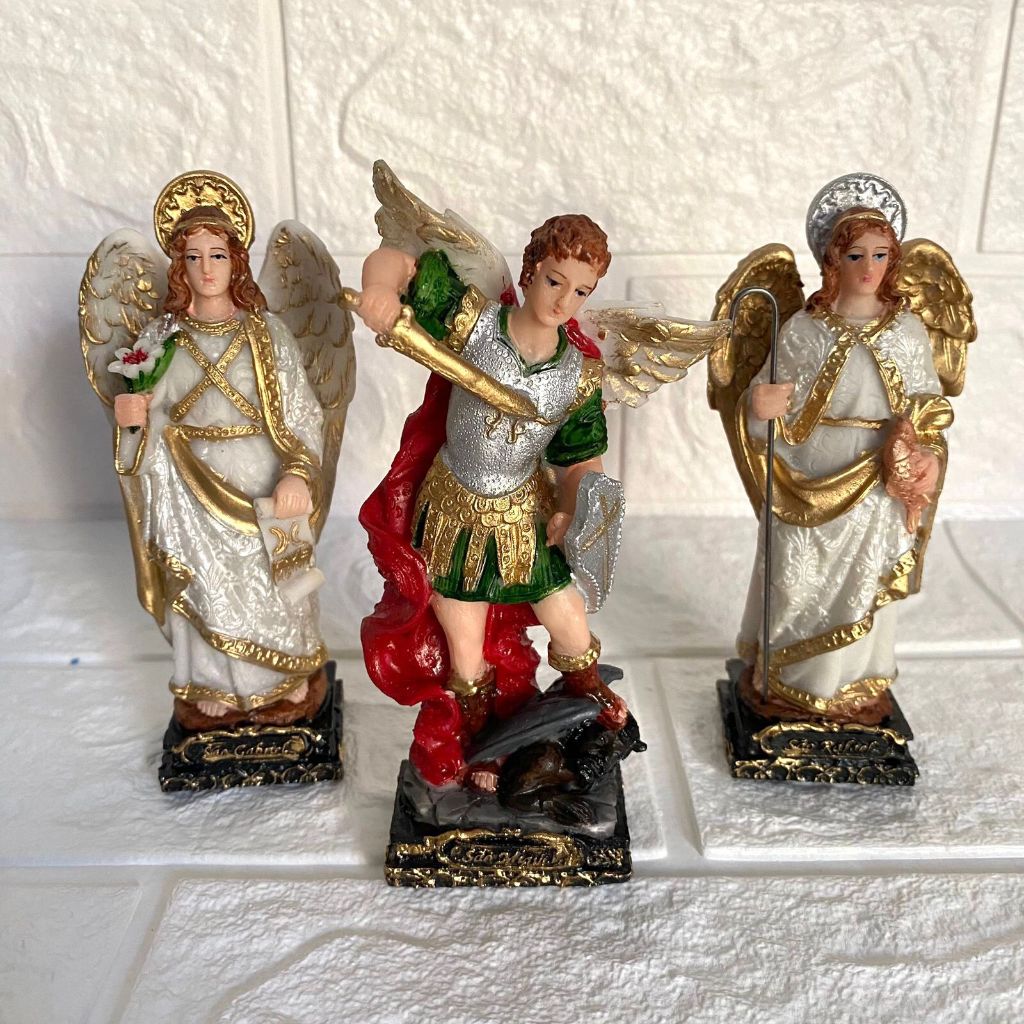 Trio de Arcanjos Luxo Miguel Rafael e Gabriel 13cm