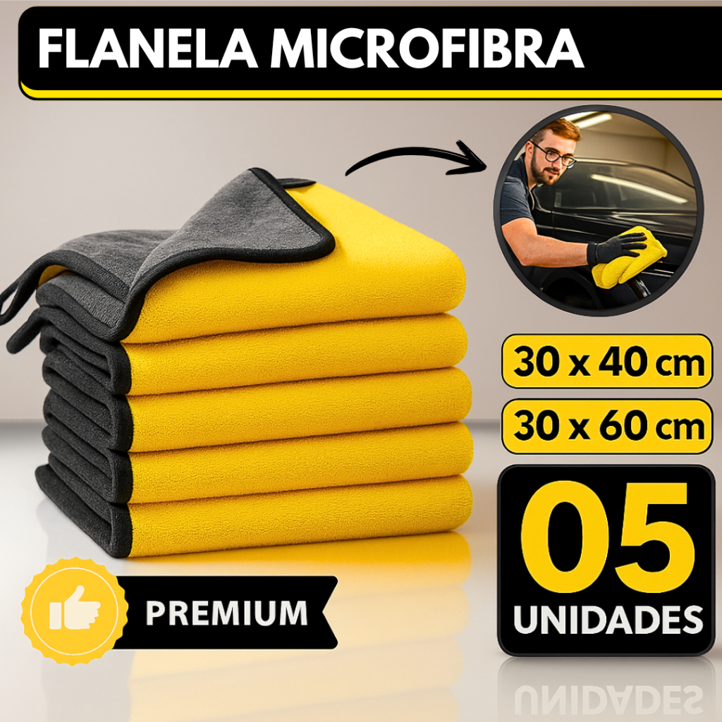 Kit 05 Flanela Microfibra Automotiva 30×40 30