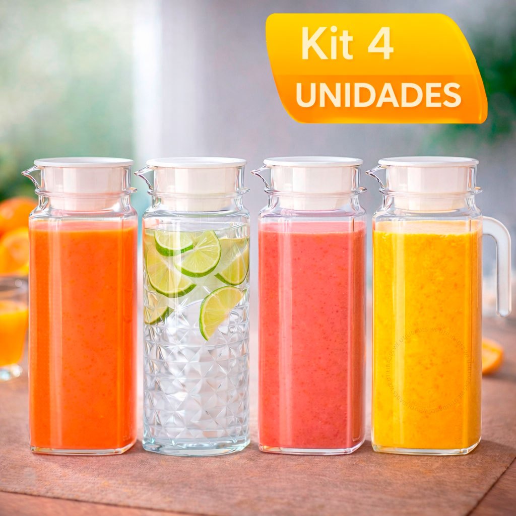 Kit 4 Jarras Vidro Suiça Transparente 1,1 Litro C