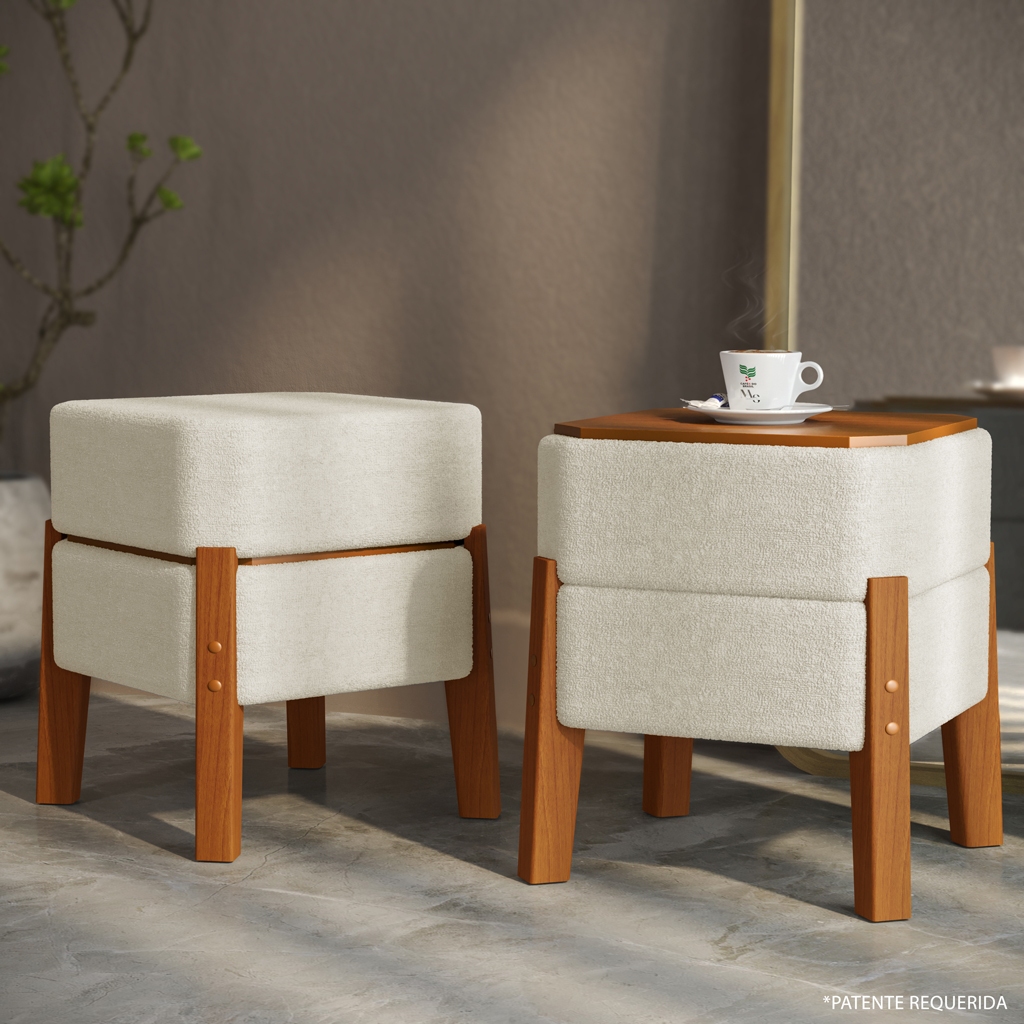 Kit Puff Laís Quadrado Mesinha Moderno Boucle Pé